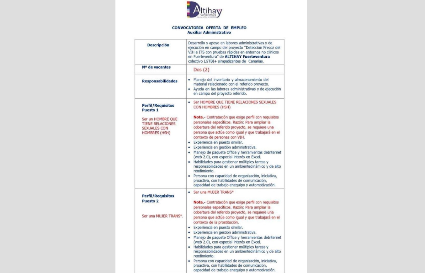 Polémica en redes por una oferta de trabajo de Altihay Fuerteventura
