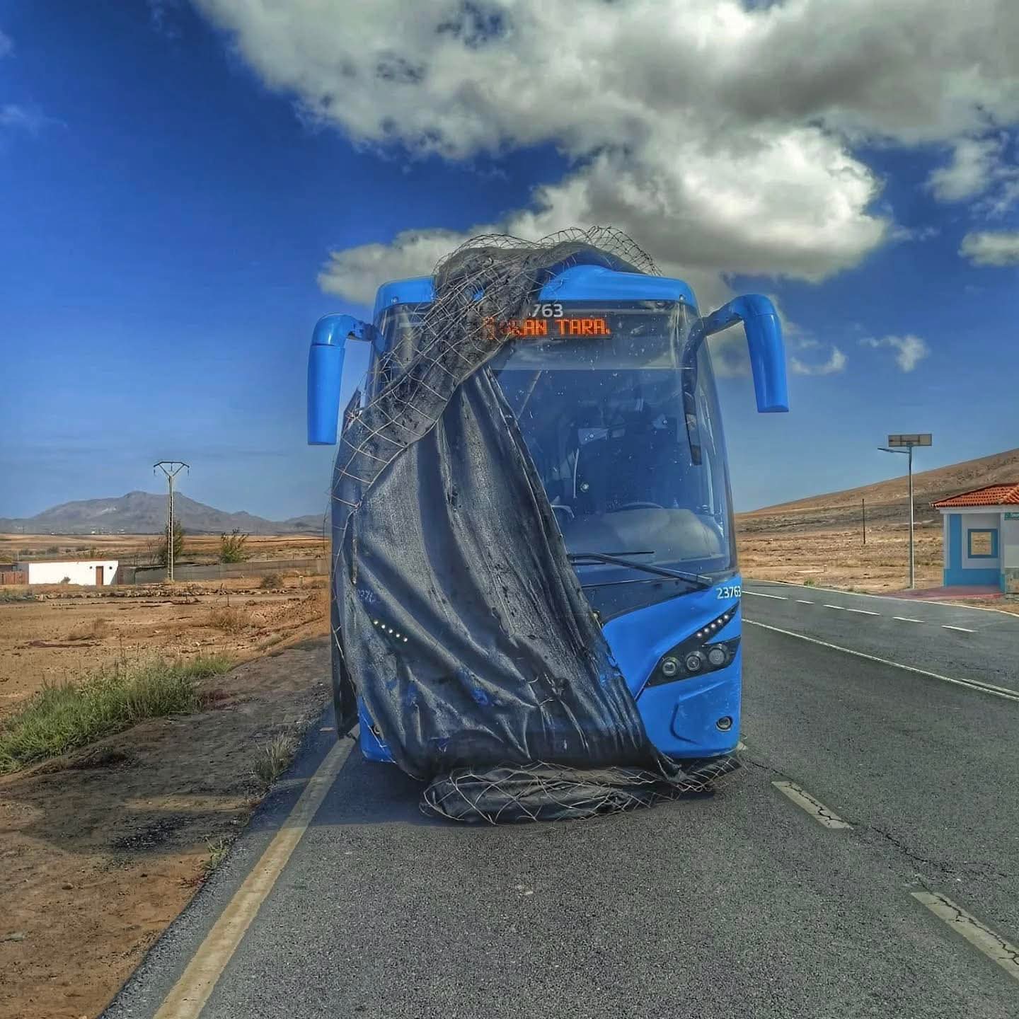Una lona desprendida por el viento a punto de provocar una tragedia en Tef&iacute;a